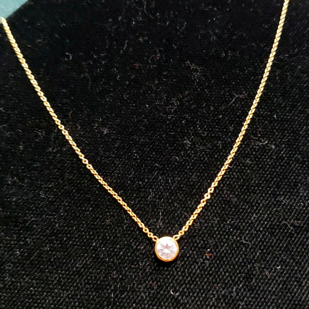17 Inch Gold Tone Necklace with Small Round CZ Stone